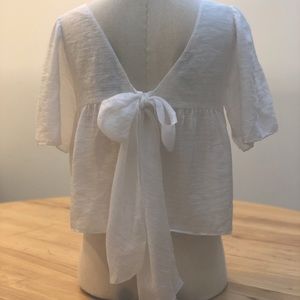 Club Monaco, Designer Ahlam Cupro, open back tie top in White.